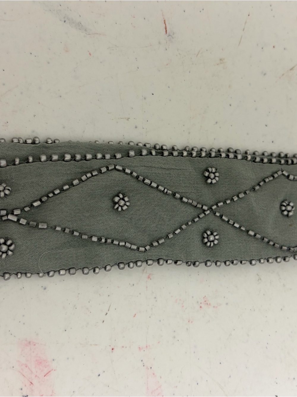 Embellished Olive Gray Green Beaded Scarf Band